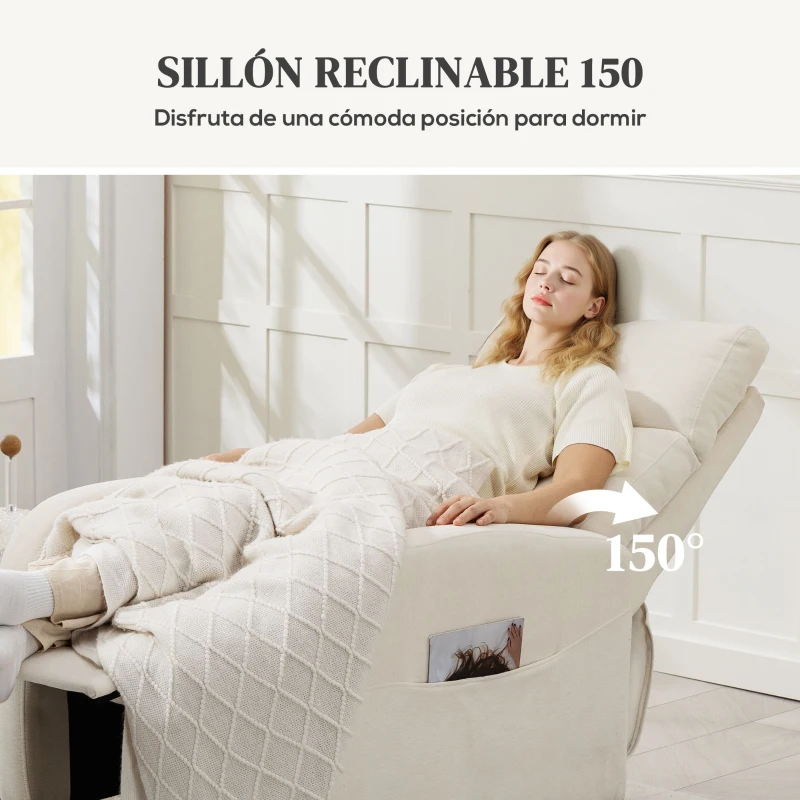 Sillón Relax Manual Tapizado en Lino color Crema - Imagen 9