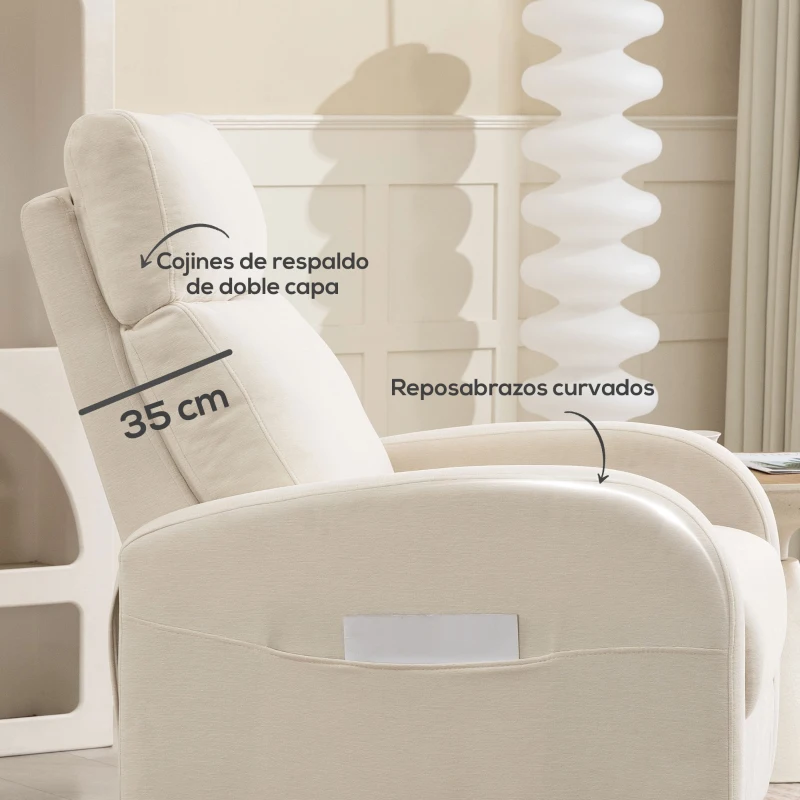 Sillón Relax Manual Tapizado en Lino color Crema - Imagen 6