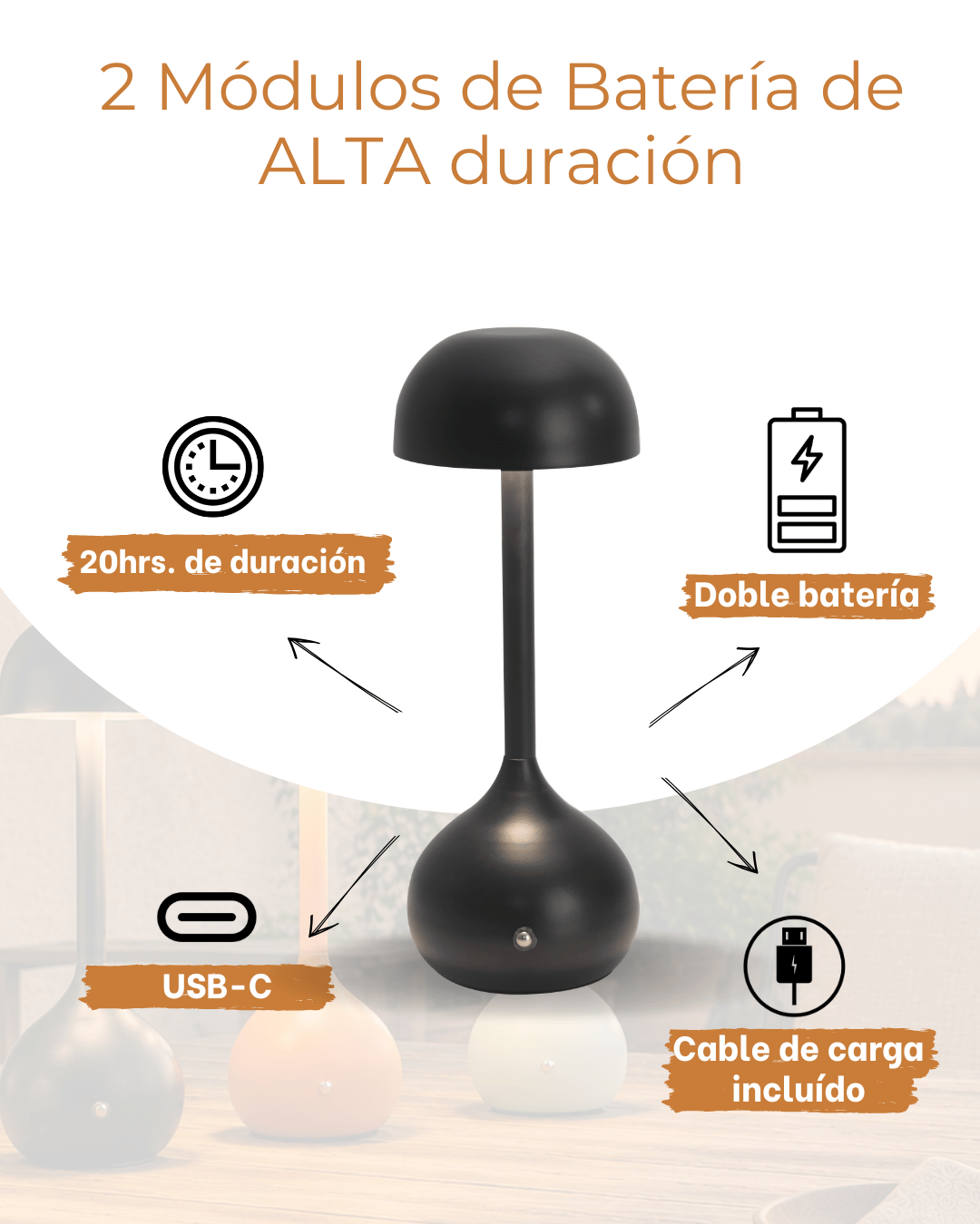 LÁMPARA DE SOBREMESA CON BATERÍA - Imagen 7