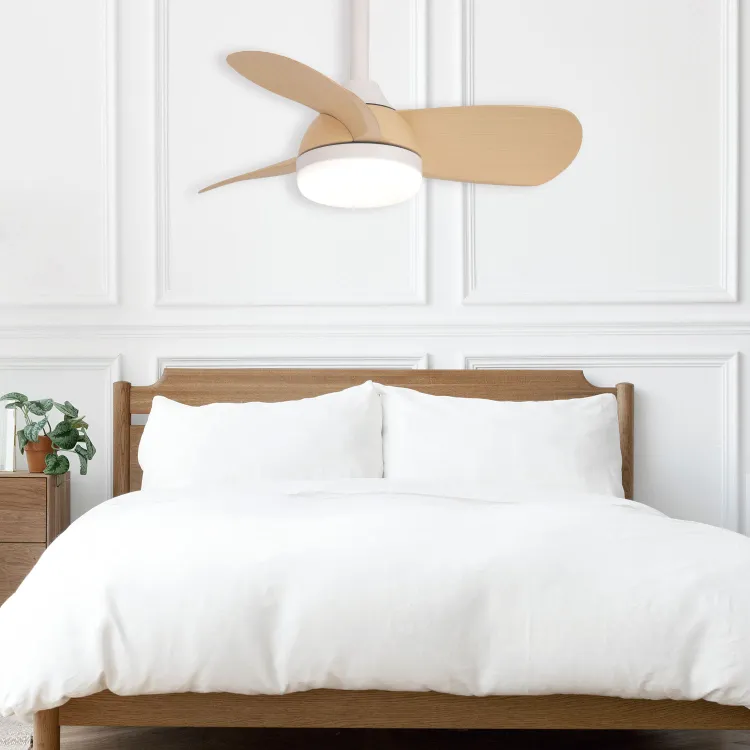 VENTILADOR LED 3 PALAS DC BLANCO + MADERA 7025