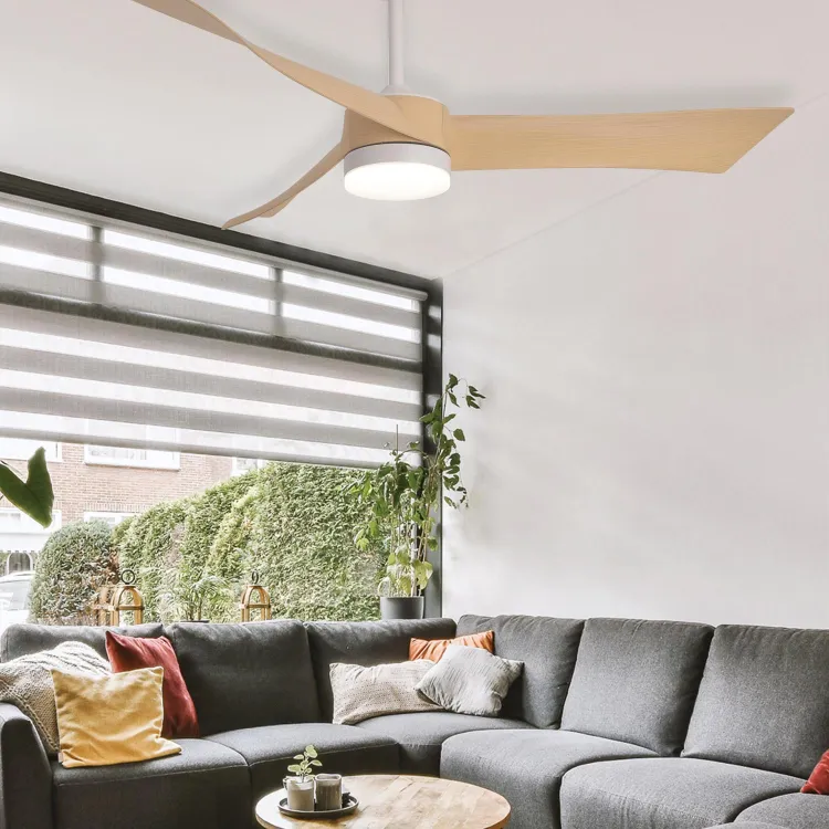 VENTILADOR LED 3 PALAS DC BLANCO + MADERA CLARA 142 cm 7036